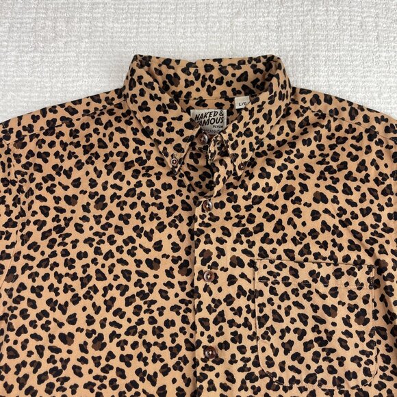 VTG Naked & Famous Retro Jaguar AOP Canada Made Shirt Men’s Large Button - Picture 2 of 16